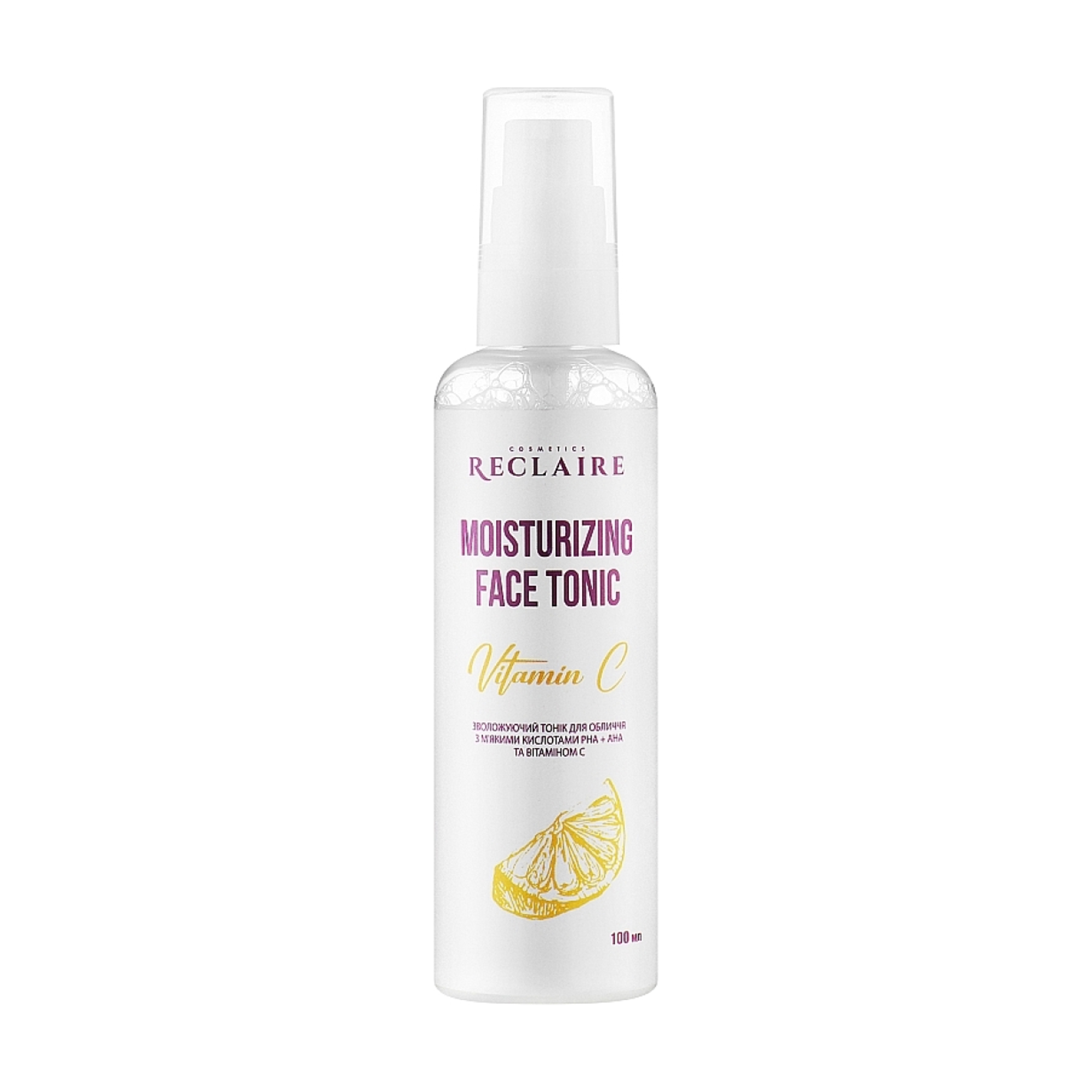 Зволожувальний тонік для обличчя Reclaire Moisturizing Face Tonic з м`якими кислотами PHA + AHA та вітаміном C, 100 мл